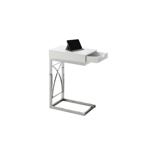 ACCENT TABLE - CHROME METAL / GLOSSY WHITE WITH A DRAWER