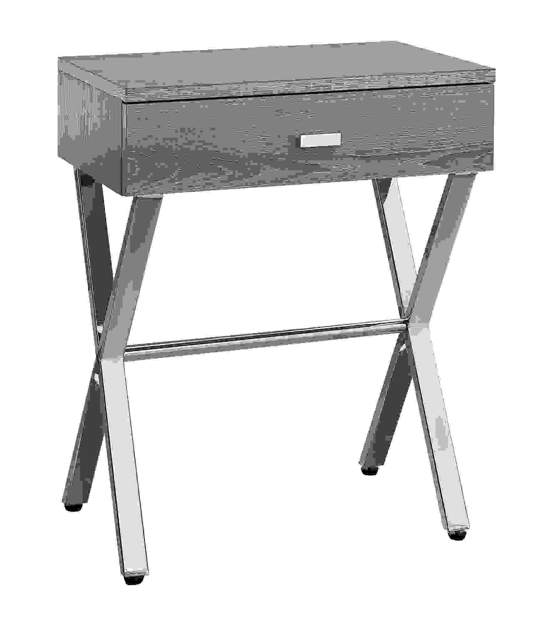 SIDE ACCENT TABLE - 24"H / DARK TAUPE / CHROME METAL WITH DRAWER