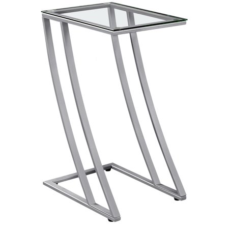 ACCENT TABLE - SILVER METAL WITH TEMPERED GLASS