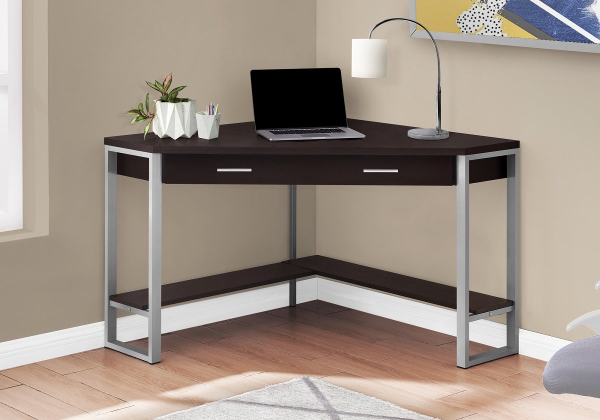 COMPUTER DESK - 42"L / CAPPUCCINO CORNER / SILVER METAL