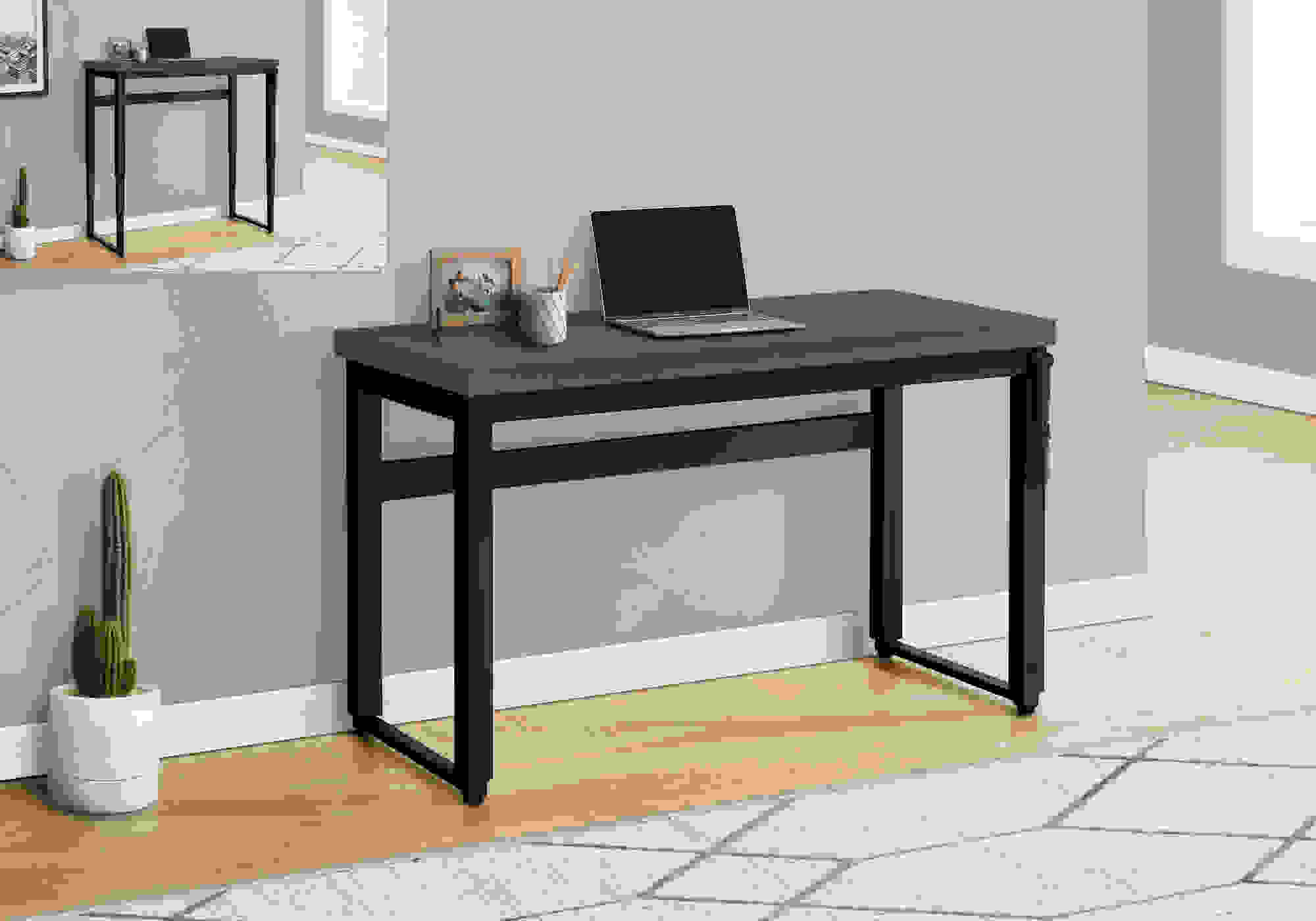 COMPUTER DESK - 48"L / MODERN GREY / ADJ.HEIGHT/ BLACK