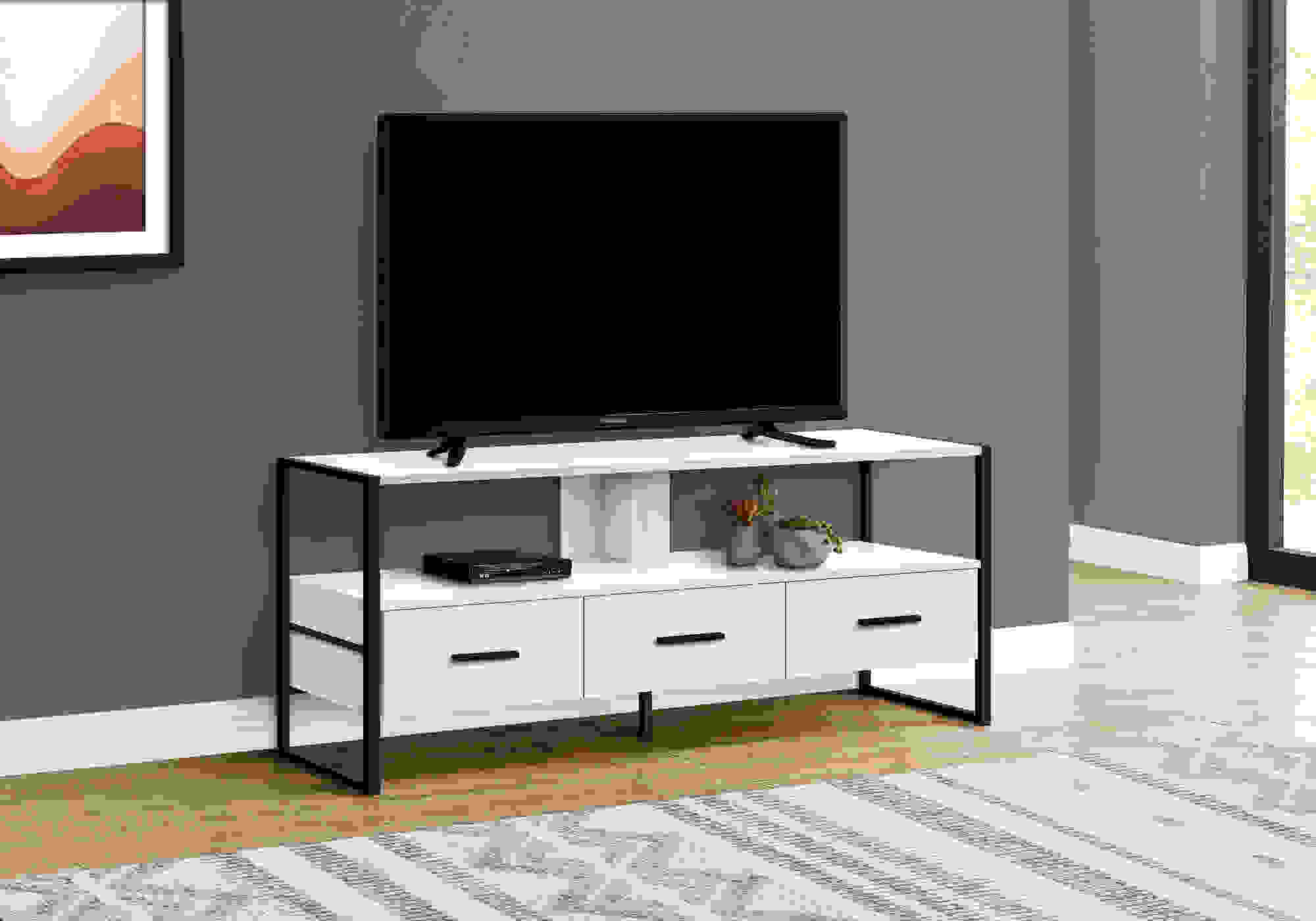 TV STAND - 48"L / WHITE / BLACK METAL