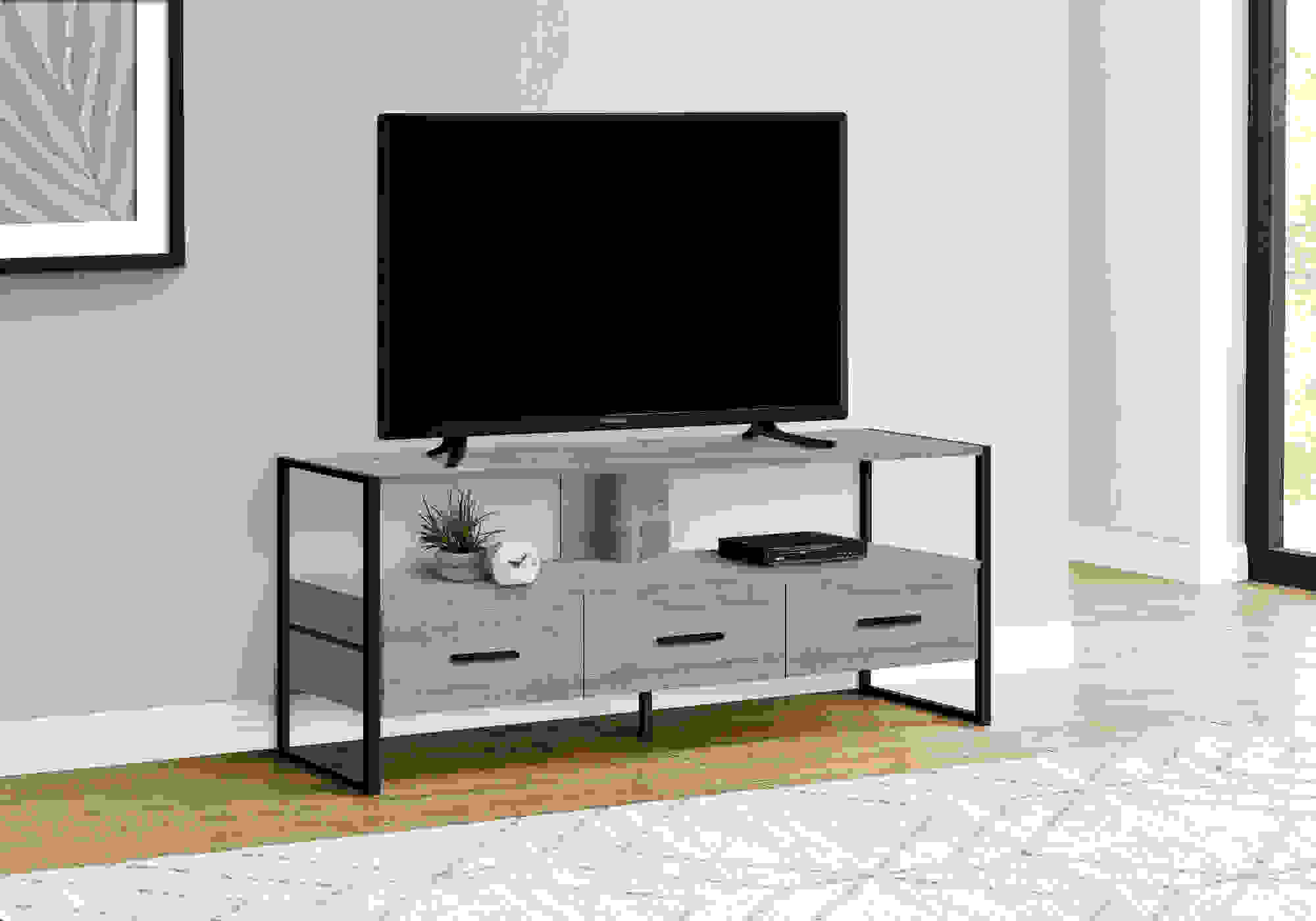 TV STAND - 48"L / GREY / BLACK METAL