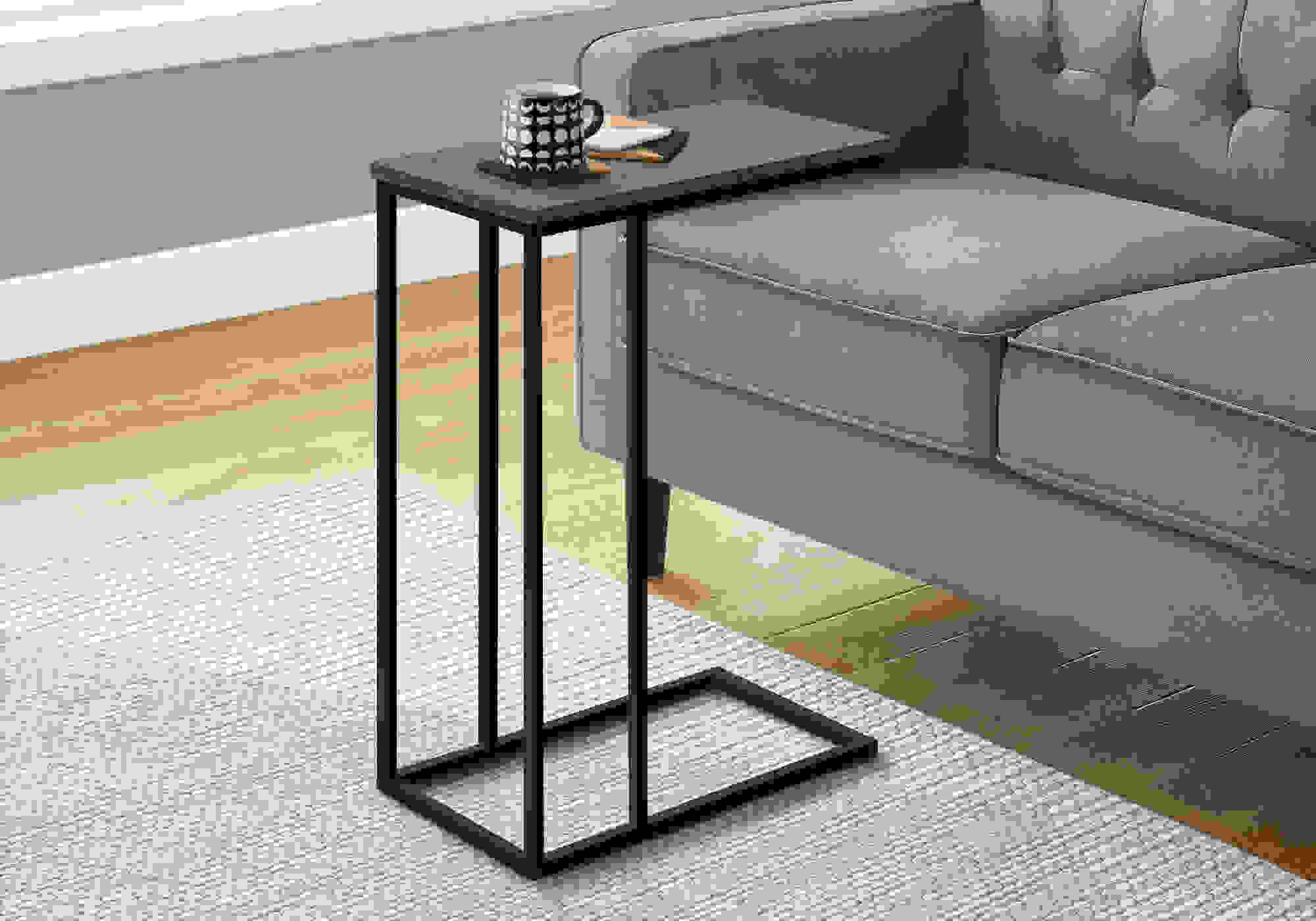 ACCENT TABLE - 25"H / GREY STONE-LOOK / BLACK METAL