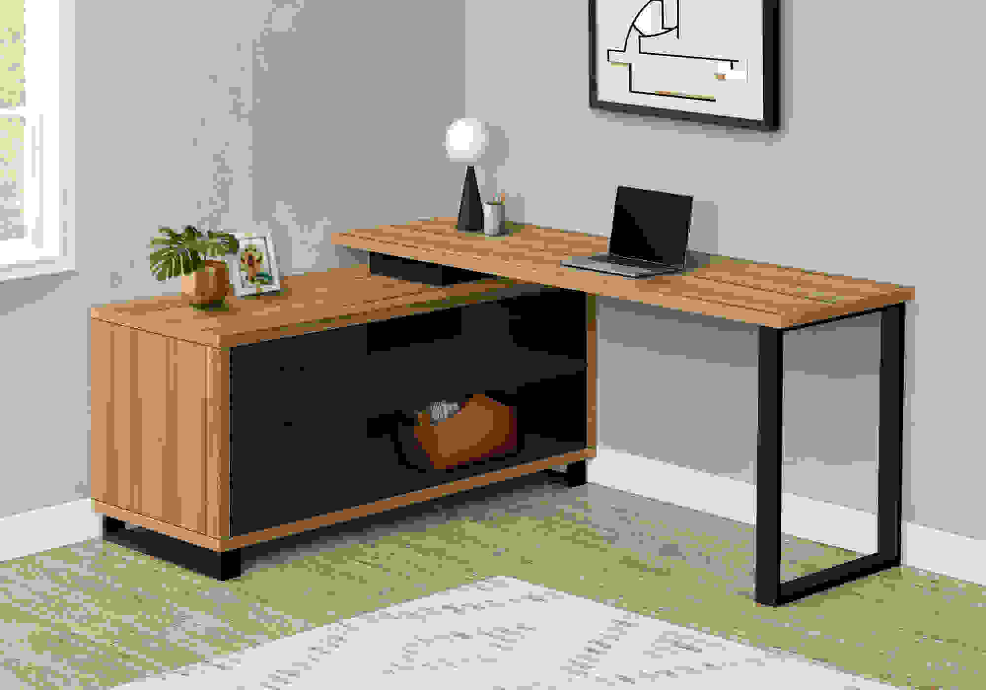 COMPUTER DESK - 72"L RECLAIMED / BLACK EXECUTIVE CORNER