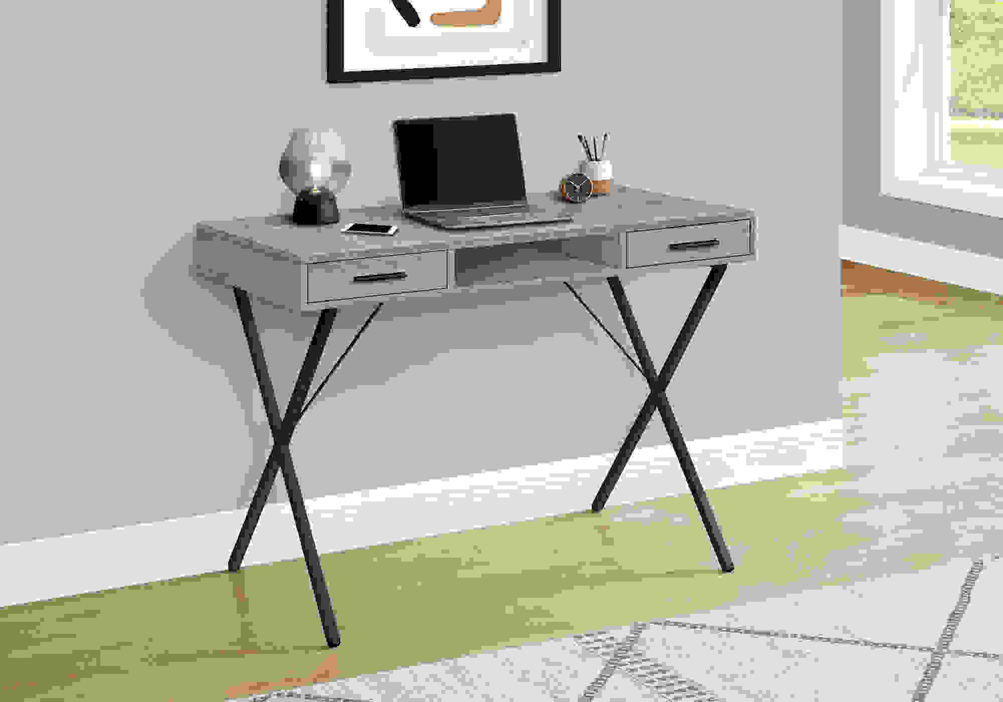 COMPUTER DESK - 42"L / GREY / BLACK METAL