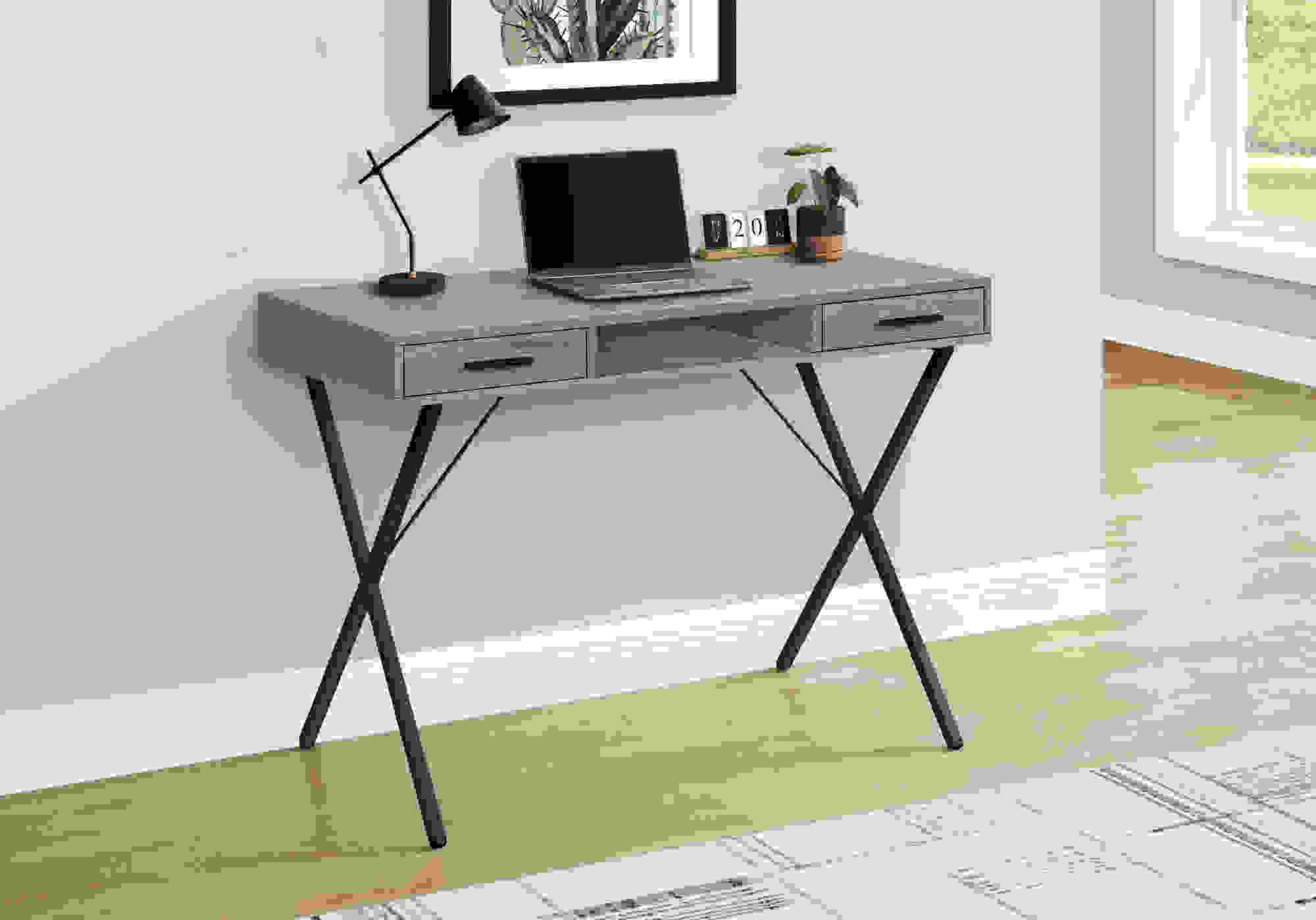 COMPUTER DESK - 42"L / DARK TAUPE / BLACK METAL