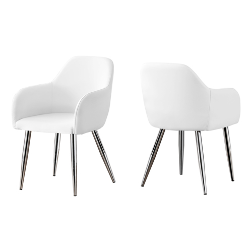 Dining Chair - 2Pcs, 33"H, White Leather-Look, Chrome