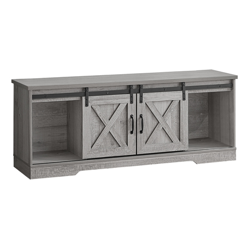 TV STAND - 60"L / GREY WITH 2 SLIDING DOORS