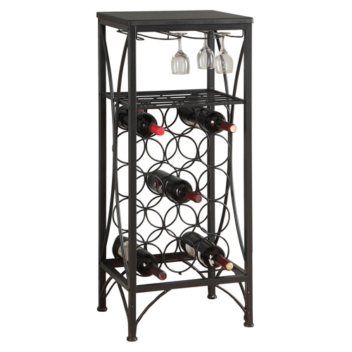 40"H Metal Wine Bottle And Glass Rack, Black