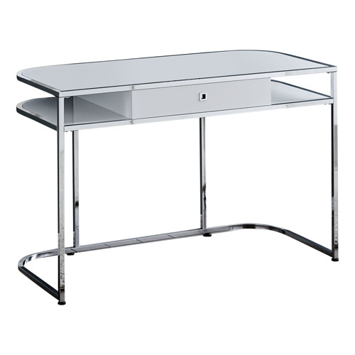 Computer Desk - 48"L, Glossy White, Chrome Metal