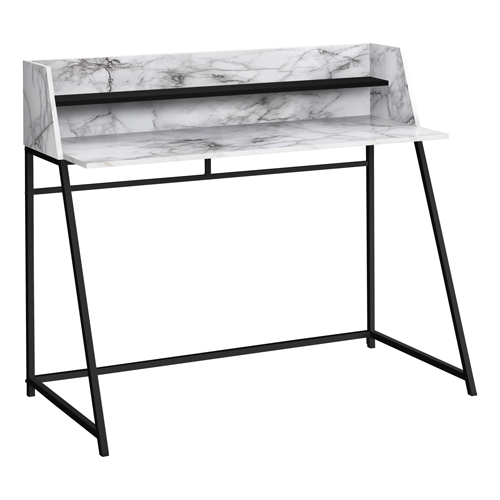 COMPUTER DESK - 48"L / WHITE MARBLE-LOOK / BLACK METAL