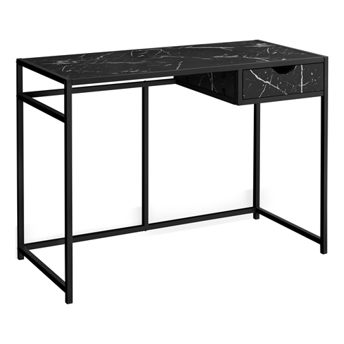 COMPUTER DESK - 42"L / BLACK MARBLE-LOOK / BLACK METAL"