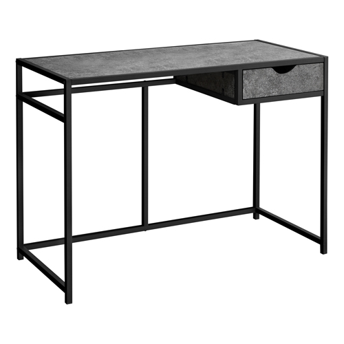 COMPUTER DESK - 42"L / GREY STONE-LOOK / BLACK METAL"