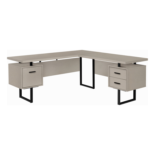 COMPUTER DESK - 70"L / MODERN TAUPE / BLACK METAL / L/R "