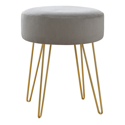 OTTOMAN - GREY FABRIC / GOLD METAL LEGS"