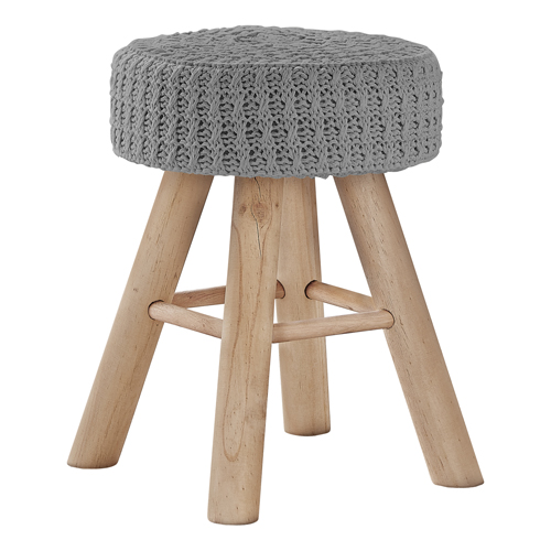 OTTOMAN - GREY KNIT / NATURAL WOOD LEGS"