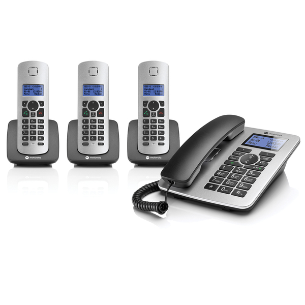 Motorola C4203 Corded and Cordless Phone with Caller ID, Answering System, and 3 Cordless Handsets