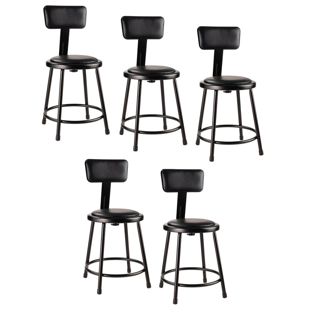 (5 Pack) NPS 18"Heavy Duty Vinyl Padded Steel Stool With Backrest, Black