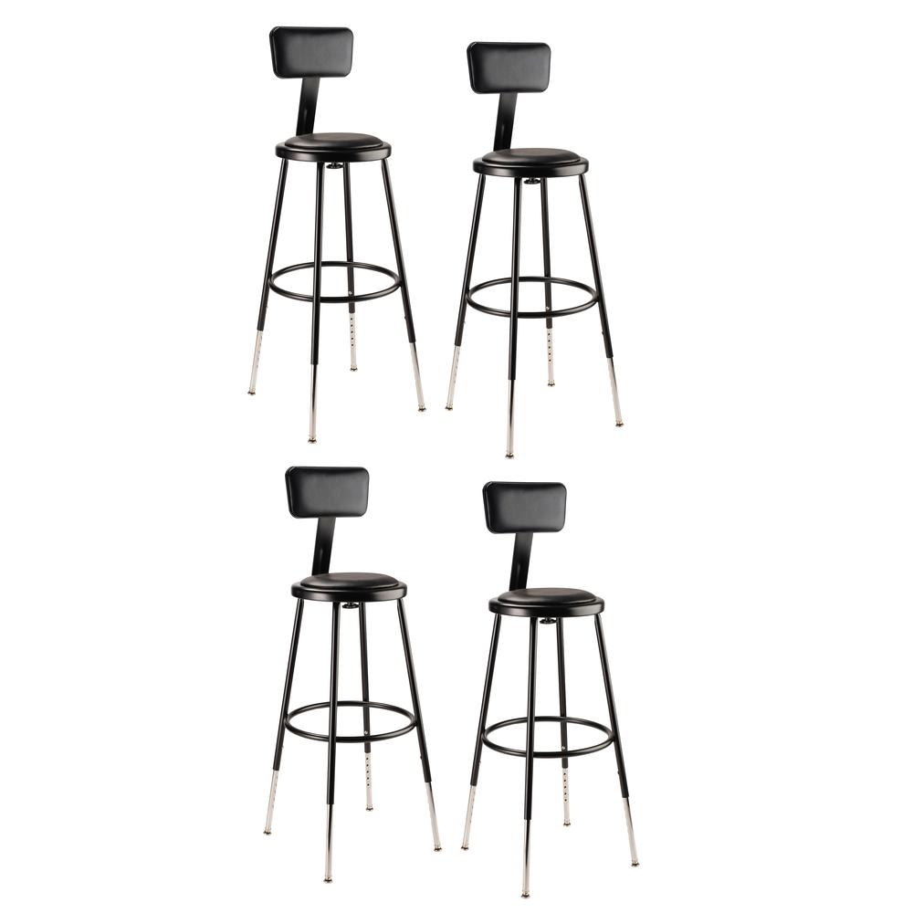 (4 Pack) NPS 25"-33" Height Adjustable Heavy Duty Vinyl Padded Steel Stool With Backrest, Black