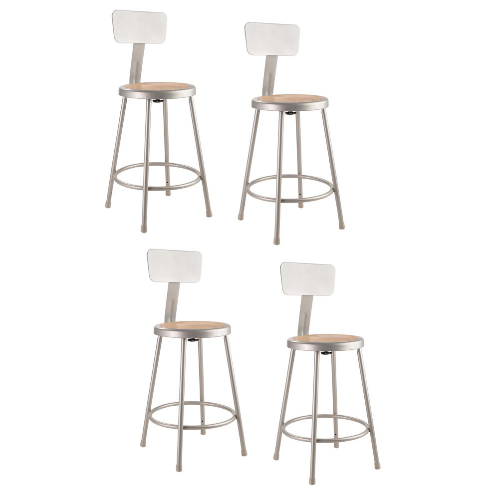 (4 Pack) NPS 24"Heavy Duty Steel Stool With Backrest, Grey