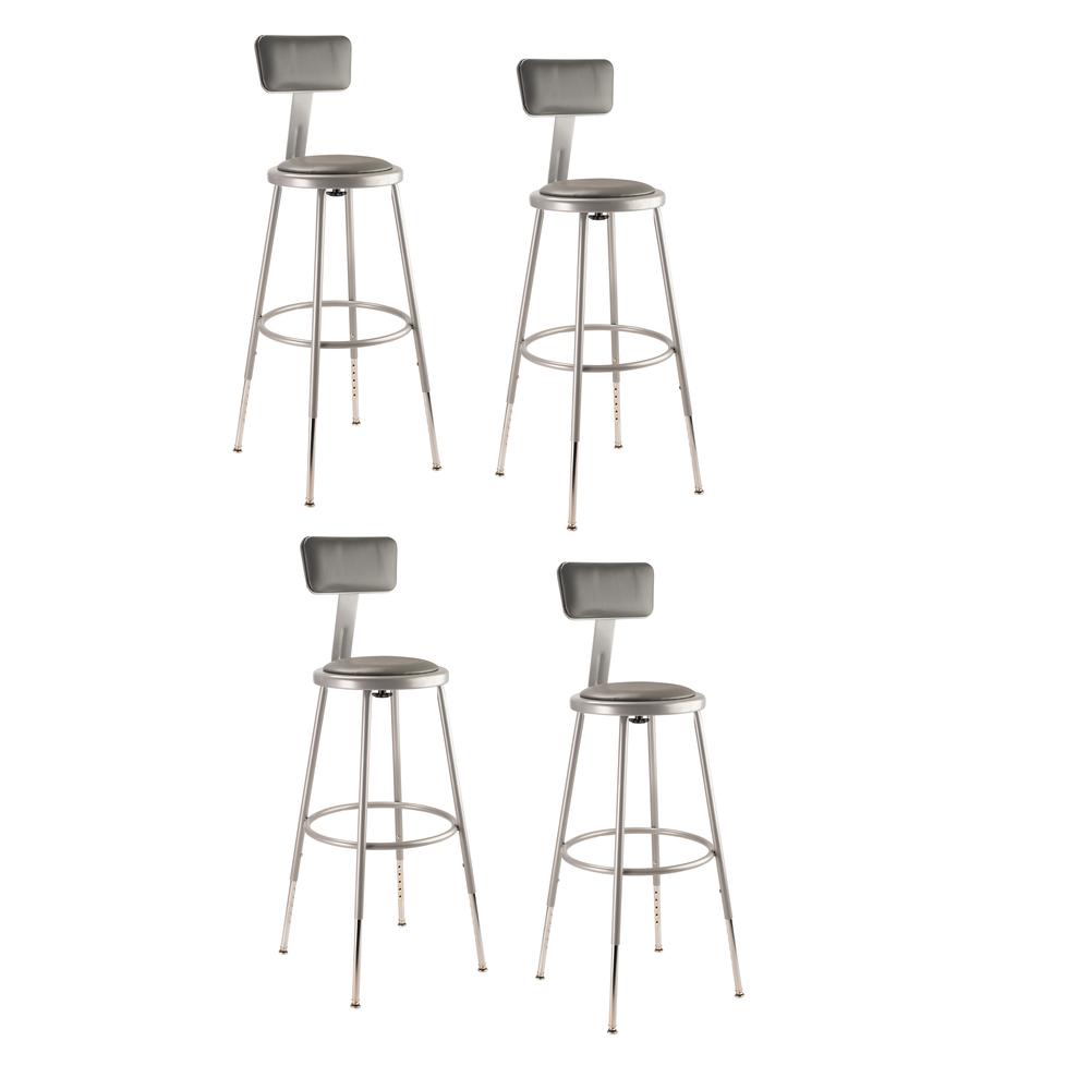 (4 Pack) NPS 25"-33" Height Adjustable Heavy Duty Vinyl Padded Steel Stool With Backrest, Grey