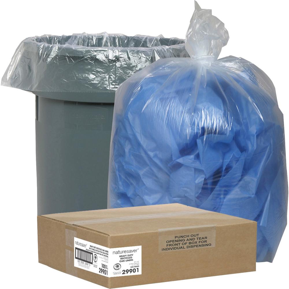 Nature Saver Recycled Trash Can Liners - Large Size - 45 gal Capacity - 40" Width x 46" Length - 1.50 mil (38 Micron) Thickness 