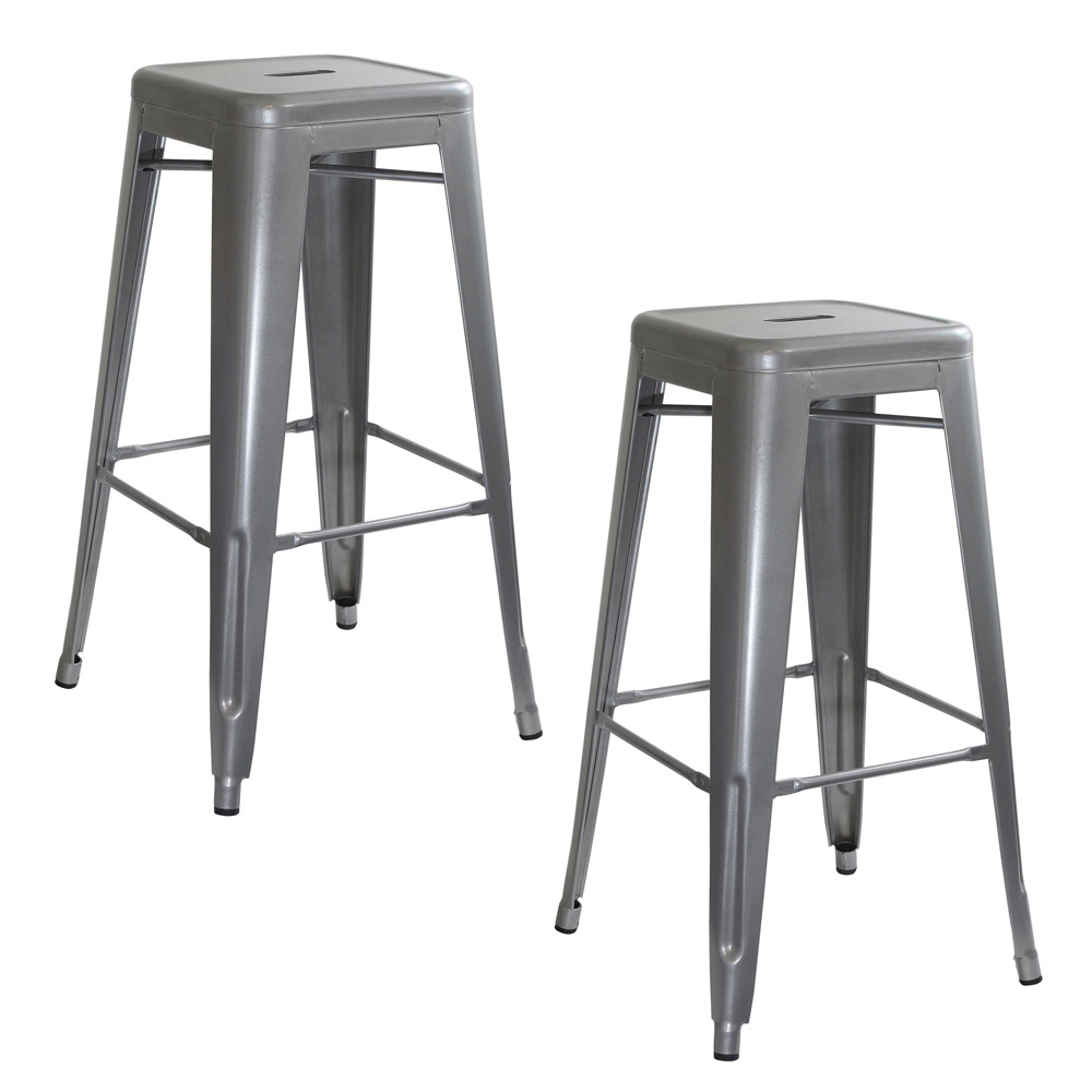 AmeriHome Loft Silver Metal Bar Stool - 2 Piece