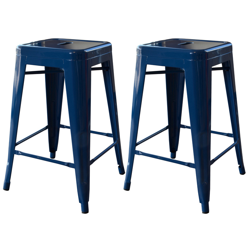 AmeriHome 24" Metal Bar Stool, Set of 2, Blue