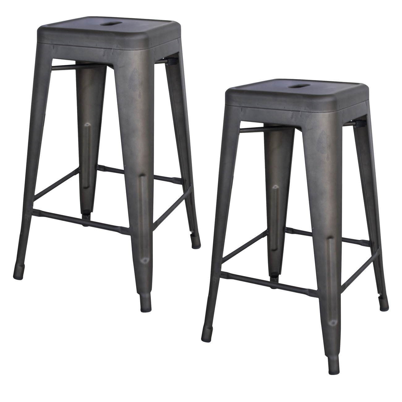 Rustic Gunmetal 24 in. Metal Bar Stool - 2 Piece