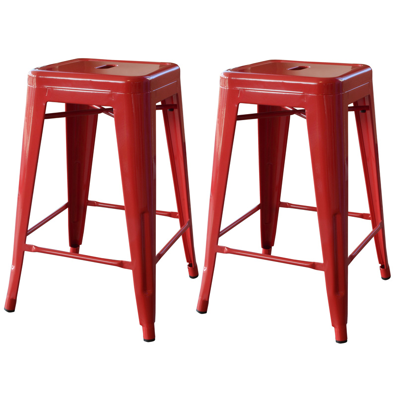 AmeriHome 24" Metal Bar Stool, Set of 2, Red