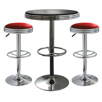 AmeriHome 3 Piece Soda Fountain Style Bar Set - Red/Black