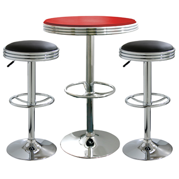 AmeriHome 3 Piece Soda Fountain Style Bar Set - Black/Red