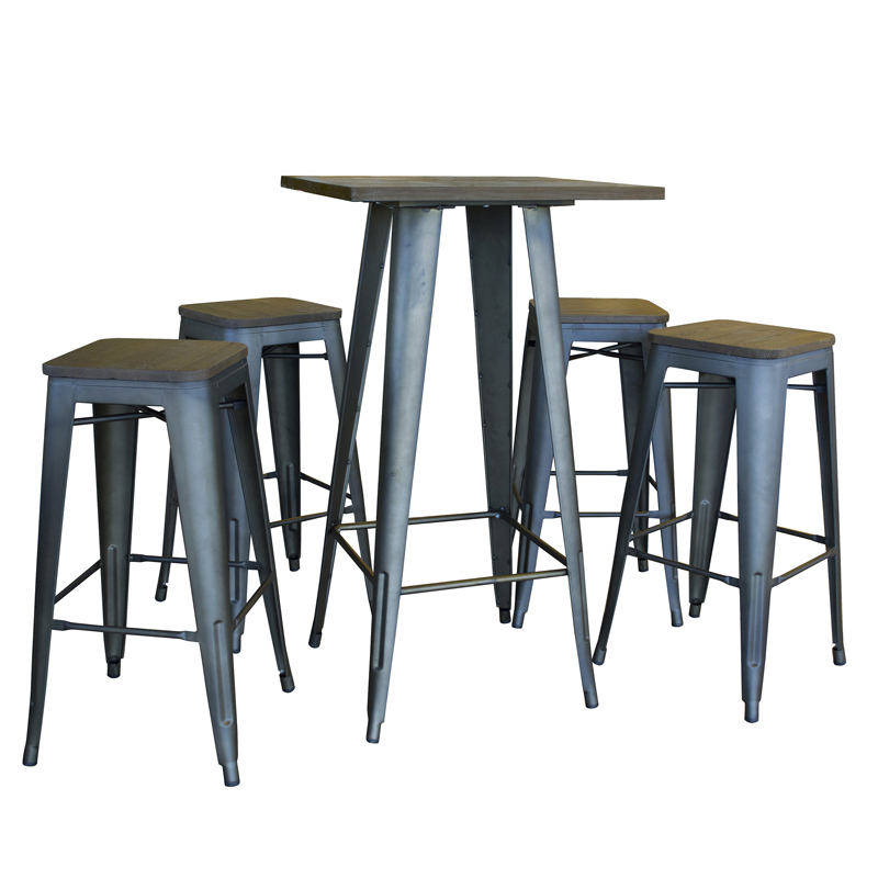 AmeriHome Loft Rustic Gunmetal Pub Set with Wood Tops - 5 Piece