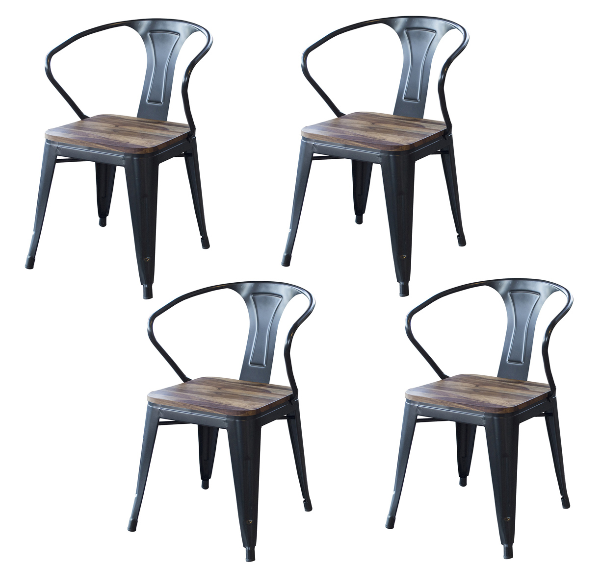 4 Piece Dining Chairs Set with Rosewood Top and Metal Legs