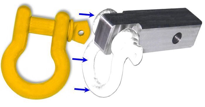 2 inch (Aluminum) Receiver Bracket w/ OLD MAN EMU YELLOW Powdercoated D-Shackle & Locking Hitch Pin (OFF-ROAD RECOVERY)