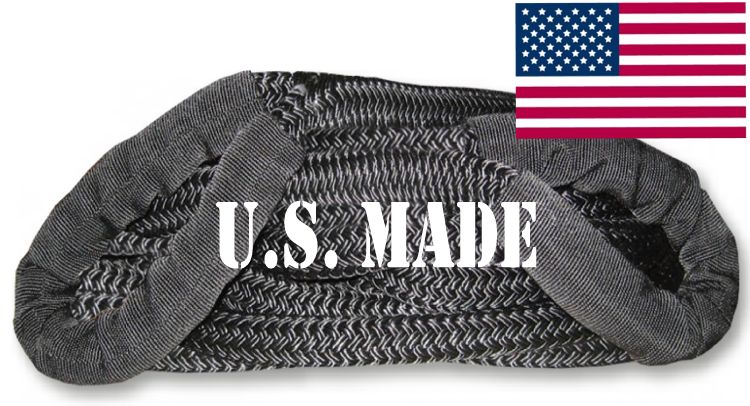 U.S. made KINETIC RECOVERY ROPE (Snatch Rope) MILITARY-GRADE (BLACK) - 1 inch X 30 ft (4X4 VEHICLE RECOVERY)