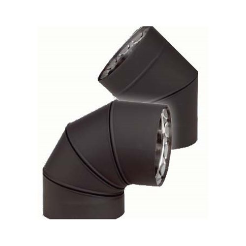 VDB0730F - 7" Ventis Double-Wall Black Stove Pipe, 30 Degree Fixed Elbow,  430 Inner/Satin Coat Steel Outer