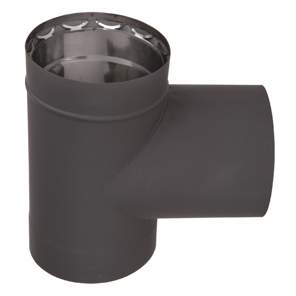 VDB06T - 6" Ventis Double-Wall Black Stove Pipe 430 Inner, Tee With Cap