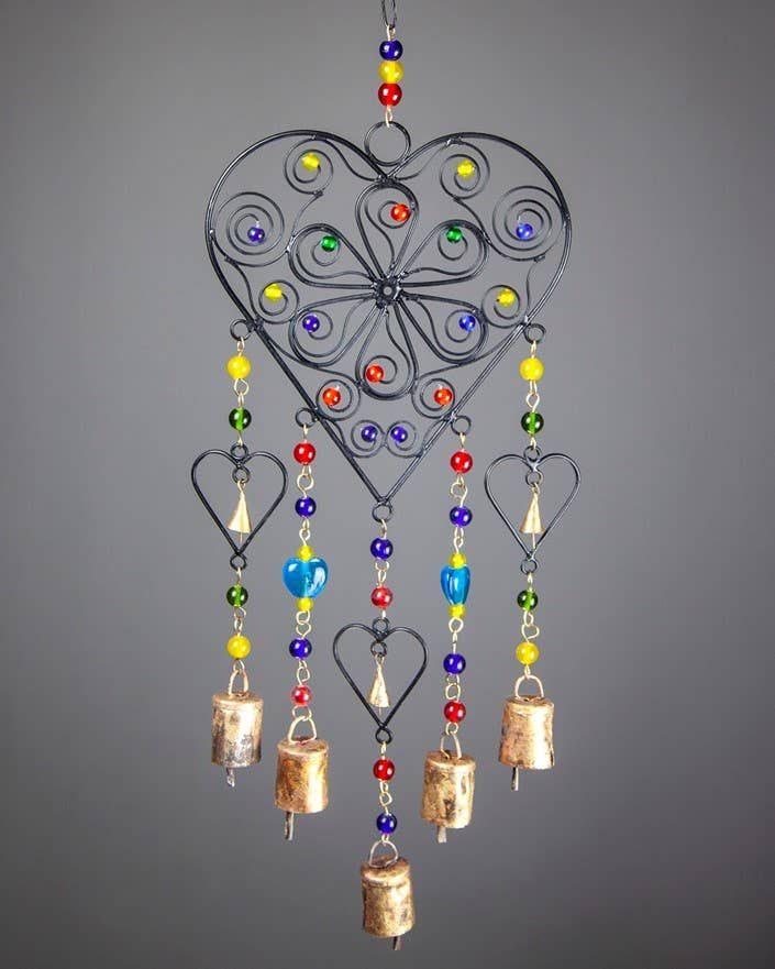 Beaded Heart Colored Glass Chime  Home Decor  Hanging Gift