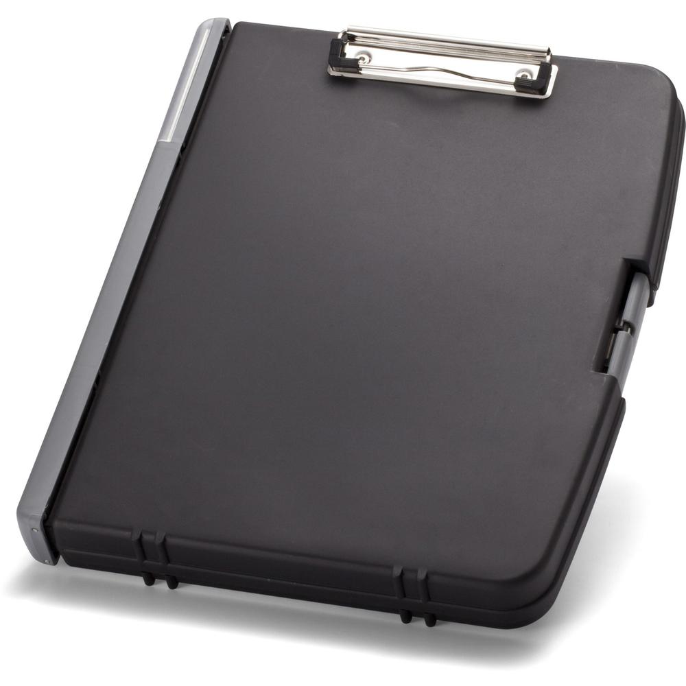 Officemate Triple File Clipboard Storage Box - 8 1/2" x 11" - Spring Clip - Black - 1 Each