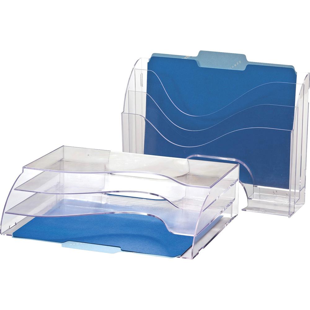 Officemate Clear Wave 2-way Desktop Organizer - 3 Compartment(s) - 3 Tier(s) - 11.3" Height x 13" Width x 3.6" Depth - Desktop -