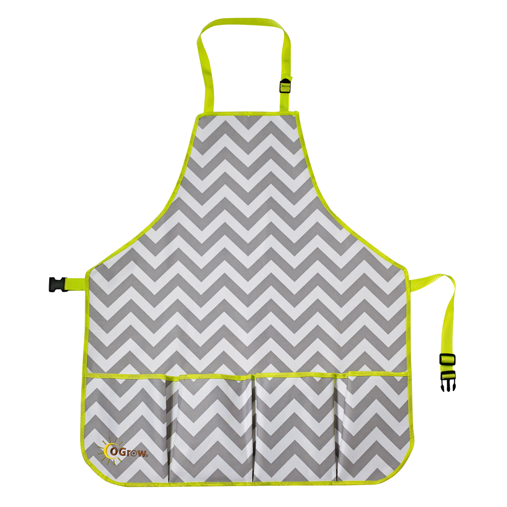 oGrow® High Quality Gardener's Tool Apron With Adjustable Neck And Waist Belts - Grey/White Chevron - Large