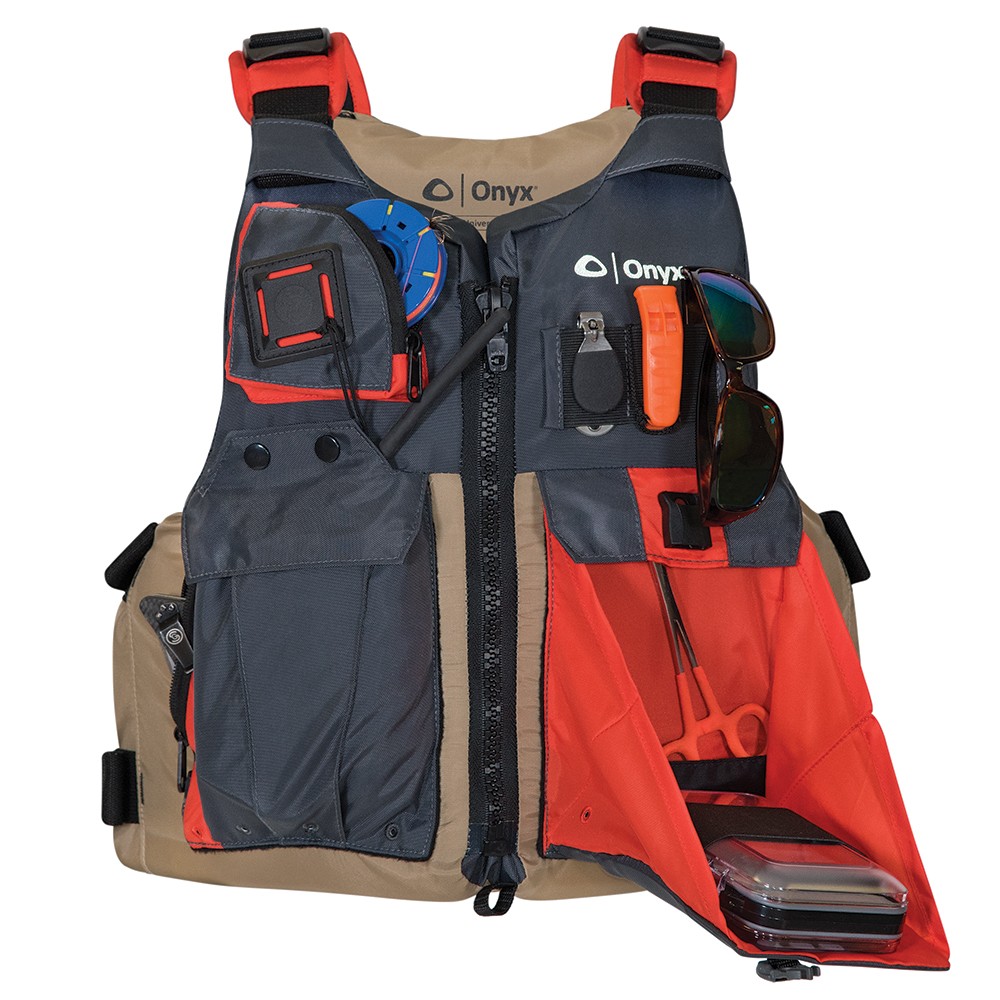 Onyx Kayak Fishing Vest - Adult Universal - Tan/Grey