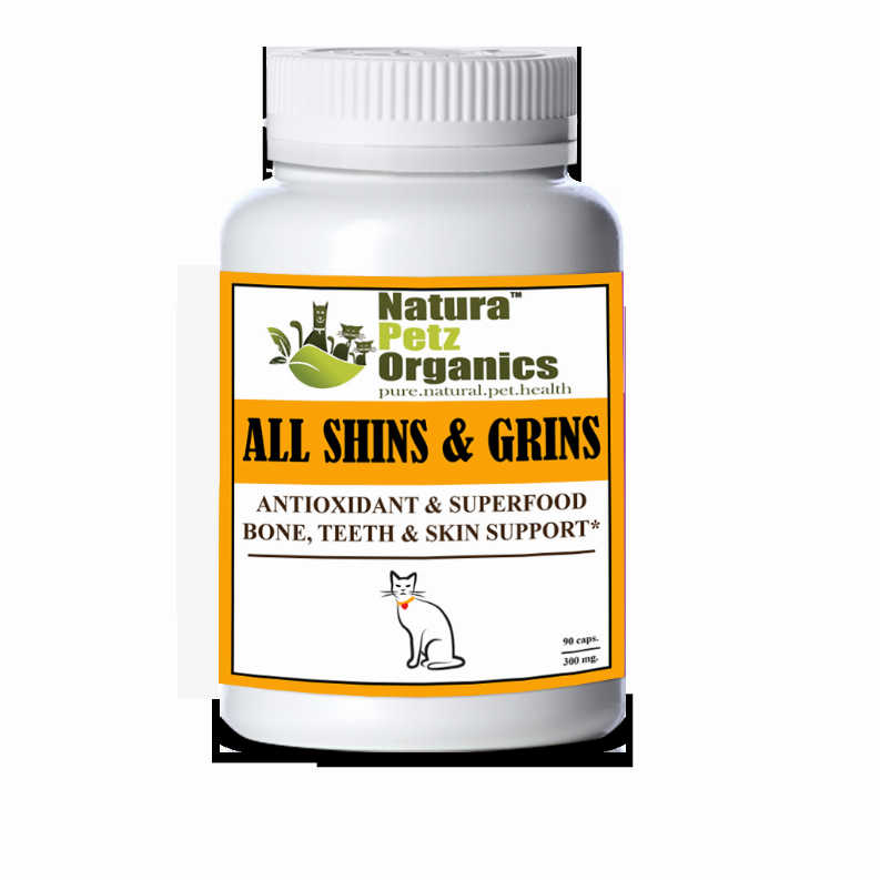 All Shins & Grins Capsules - Antioxidant Super Food Bone, Eye, Teeth & Skin Support Dog & Cat* - CAT/ 90 caps / 300 mg