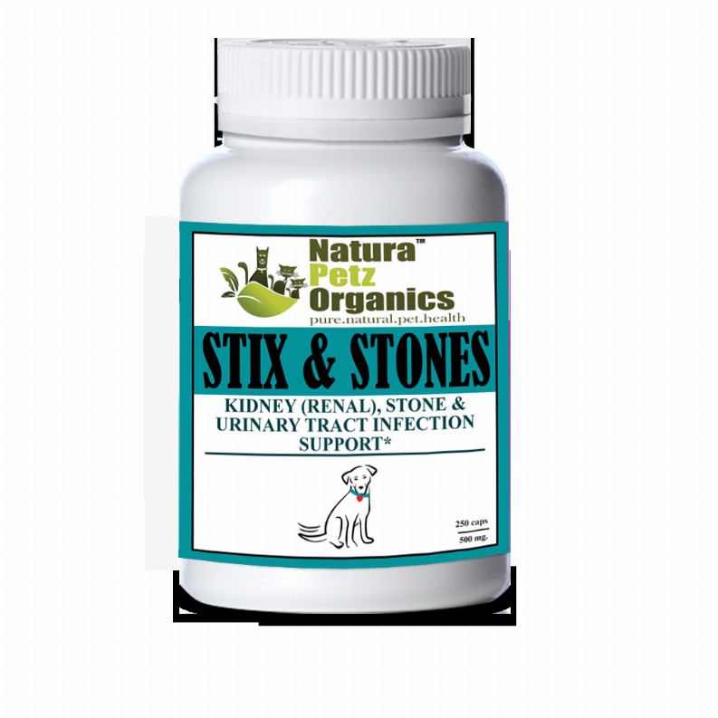 Stix And Stones Capsules* Kidney, Urinary Tract Infection & Stone Support* - DOG/ 250 caps / 500 mg / Size 1 Cap
