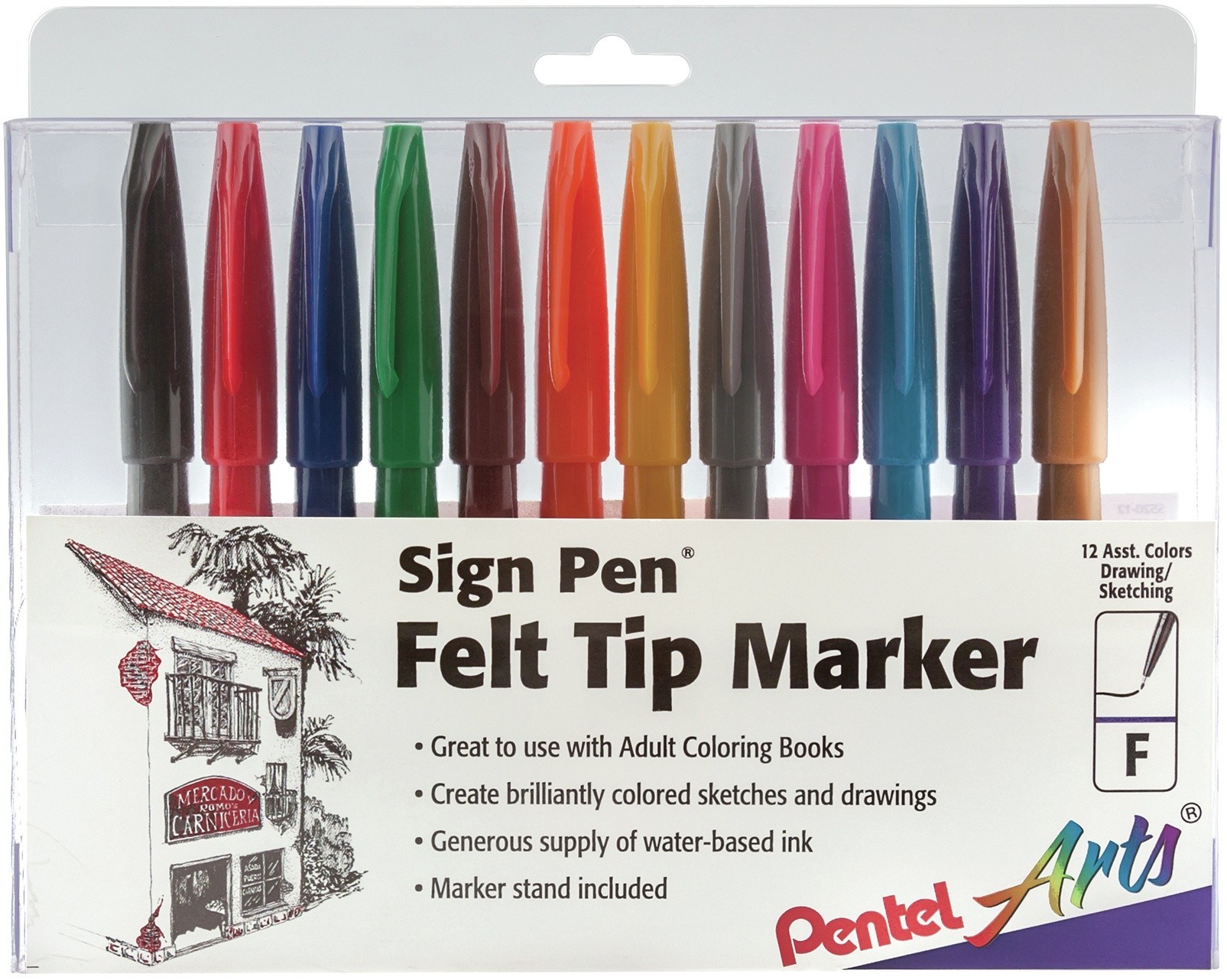 Sign Pen, Fine Point Color Markers, Assorted, Pack of 12