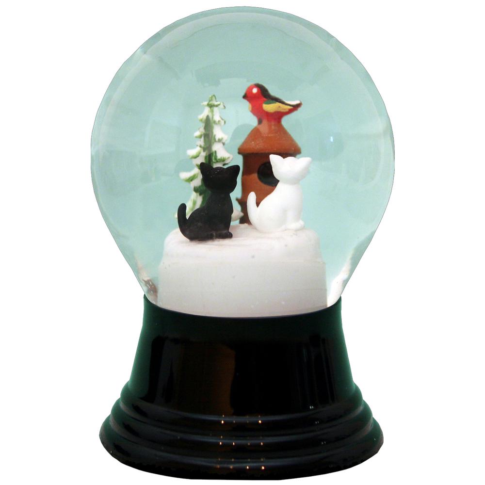 Perzy Snowglobe - Medium Cats with Birdhouse - 5"H x 3"W x 3"D