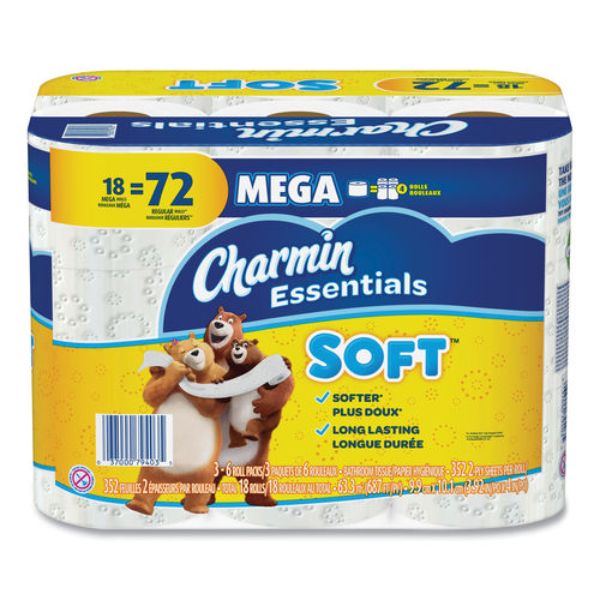 Essentials Soft Bathroom Tissue, Septic Safe, 2-Ply, White, 4 x 3.92, 352 Sheets/Roll, 18/Pack