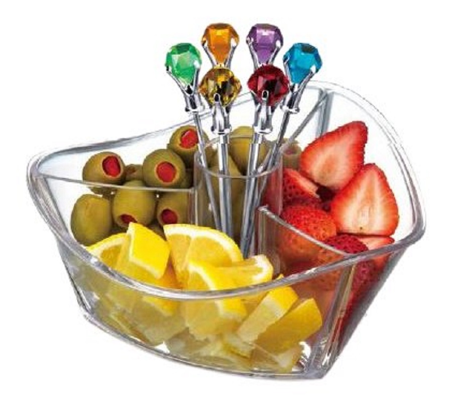 Prodyne GS7C Clear Happy Hour Garnish Server & Set Of 6 Picks